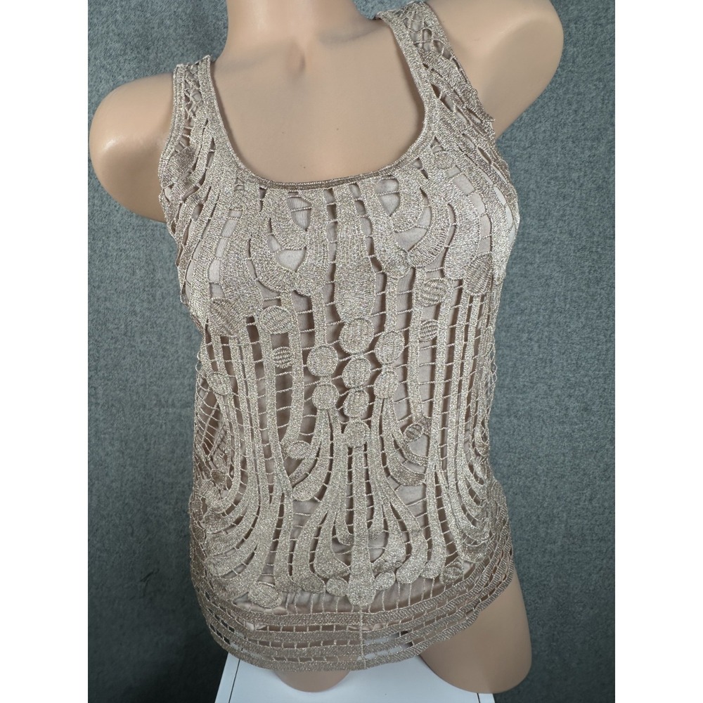 Express Small Womens Tank Top Lace Beige Lined Metallic Scoop Neck‎ Chic Layer